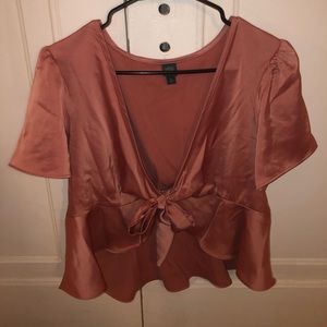Salmon Colored Satin Tie Front Crop Top